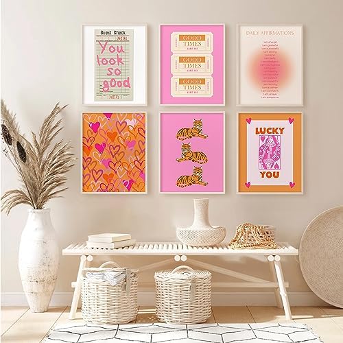 Preppy Wall Art Pink Orange Wall Decor Trendy Canvas Wall Art Aesthetic - Image 3