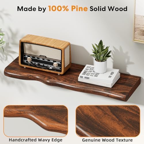 Organic Wavy Edge Floating Shelves, Hidden Brackets, 2 Pack 24 in - Image 4