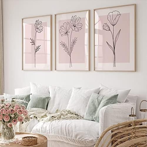 Pink Wall Art Pictures Decor Blush Pink Flower Canvas Painting Floral Botanical - Image 3