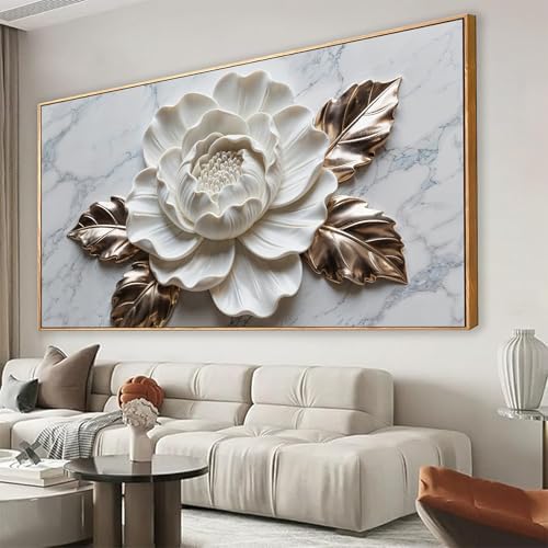 Canvas Wall Art Living Room Prints Home Wall Decor Modern White Flower Canvas by Suconvng