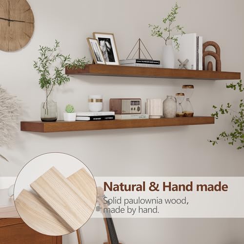 fuqing 48 Inch Floating Shelves 6.7'' Deep Dark Wood Wall Shelves Set of 2 - Image 6
