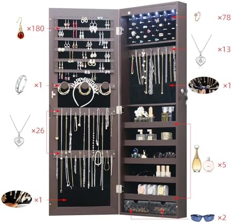 LED Jewelry Cabinet Armoire Organizer, Wall/Door Mount Jewelry Organizer and - Image 3