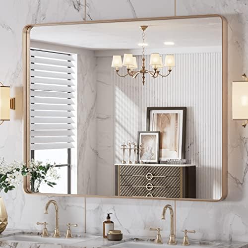 LOAAO 40"X32" Gold Bathroom Mirror by LOAAO