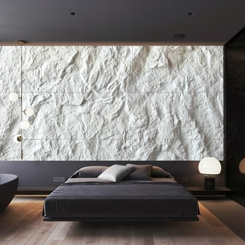 KASARO 3D Faux Stone PU Wall Panels, 4 Pack Cement Texture White - Image 2