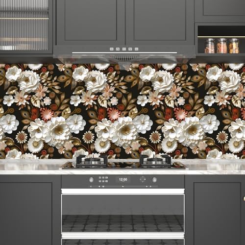 Laatse Dark Gold Floral Wallpaper Peel and Stick 17.5" × 393" - Image 6