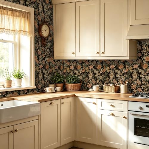 Dark Vintage Olive Floral Peel and Stick Wallpaper 17.5" x 118" - Image 5