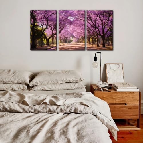 Pacimo Jacaranda Trees Park Canvas Wall Art 3 Panels Modern Spring Natural - Image 3