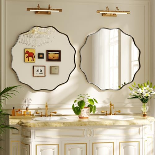 24" Decorative Scalloped Round Wall Mirror, Wavy Metal Deep Frame - Image 7