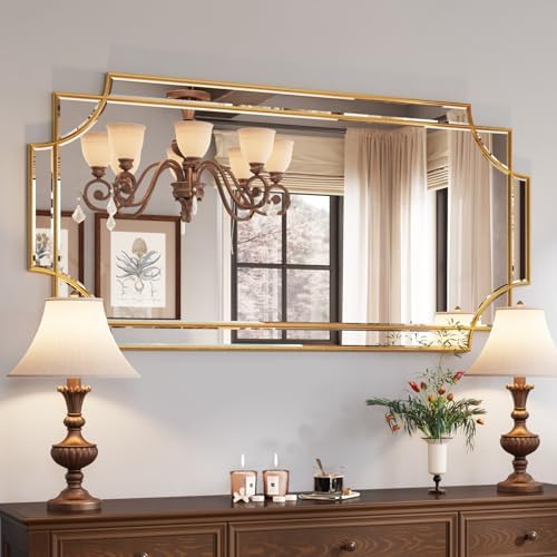 Kelly Miller 24"x48" Gold Foil Scalloped Edge Decorative Vanity Wall Mirror by KellyMiller