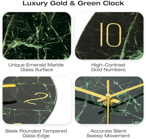 VIKMARI 12inch Emerald Green Abstract Marble Glass Wall Clock Kitchen Decor - Image 6
