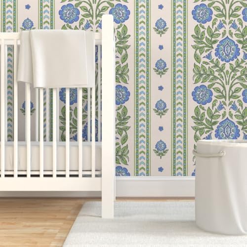 Spoonflower Indian Floral Blue Peel and Stick Wallpaper - Image 6