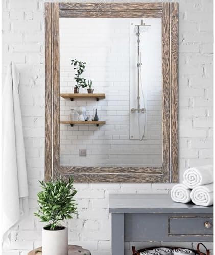 AAZZKANG Large Mirror with Wood Framed 28"x20" Rectangle Rustic Wall Mirror - Image 4