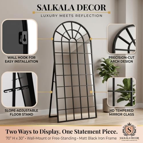 70x30Inch Large Arched Window Pane Mirror| Black Arched Mirrors - Image 4
