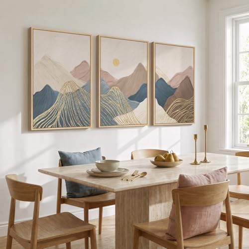 Framed Neutral Abstract Mountain 3 Piece Wall Art - Image 2