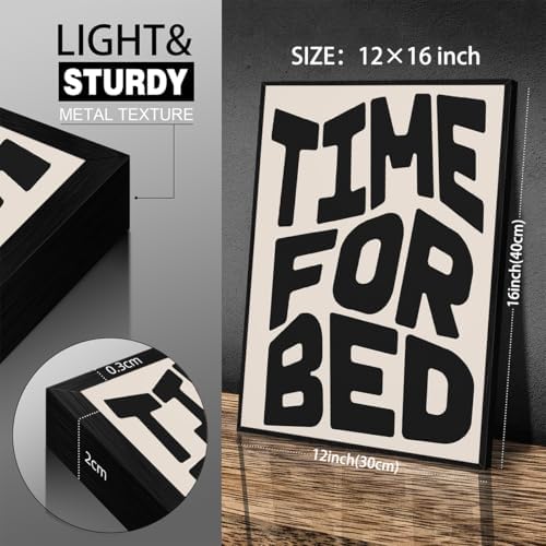 Black And White Time For Bed Poster Funny Quotes Wall Art 12x16 inch Black - Image 2