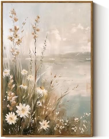 InSimSea Framed Canvas Wall Art Vintage Decor, Wildflowers Landscape Pictures by InSimSeaArt