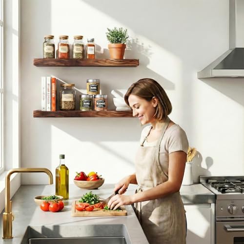 Organic Wavy Edge Floating Shelves, Hidden Brackets, 2 Pack 24 in - Image 2