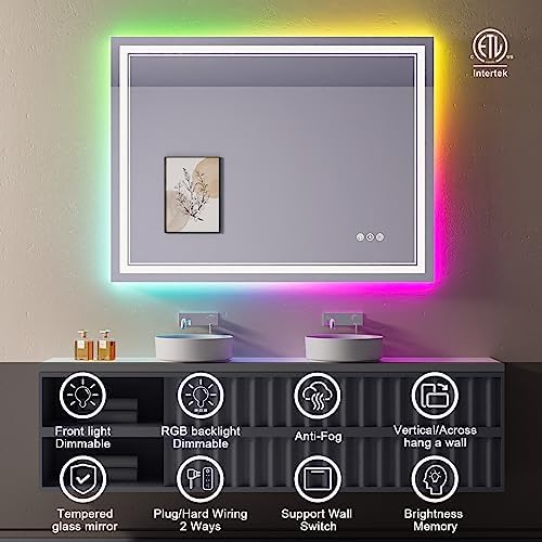 40x30 Inch RGB LED Bathroom Mirror - Image 2