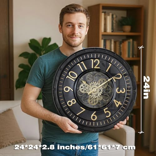 AYRELY® 24IN Decorative Moving Gear Large Wall Clock, Oversized Industrial - Image 3