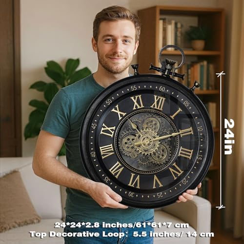 AYRELY® 24IN Decorative Moving Gear Large Wall Clock, Oversized Industrial - Image 3