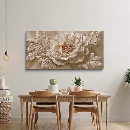 Soft Beige Peony Flower Canvas Wall Art Decor - Image 6