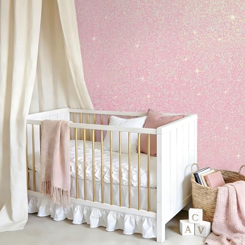 VEELIKE Pastel Pink Iridescent Glitter Wallpaper Peel and Stick Sparkly - Image 3