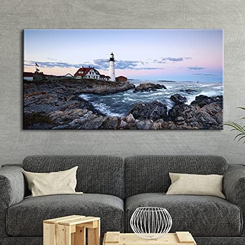 Wieco Art Portland Lighthouse Canvas Prints Wall Art Ocean Sunset Beach - Image 2