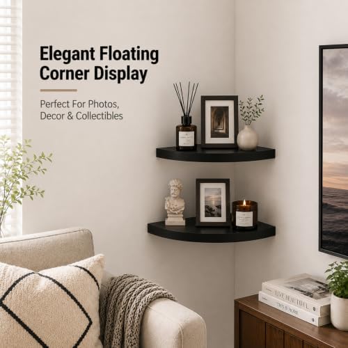 AHDECOR Black Corner Shelves, Modern Floating Corner Shelf - Image 6