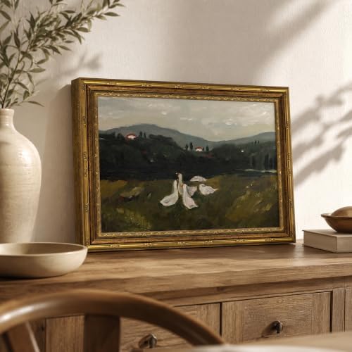 Vintage Framed Geese Meadow Farmhouse Canvas Wall Art 12x16 Inch - Image 3