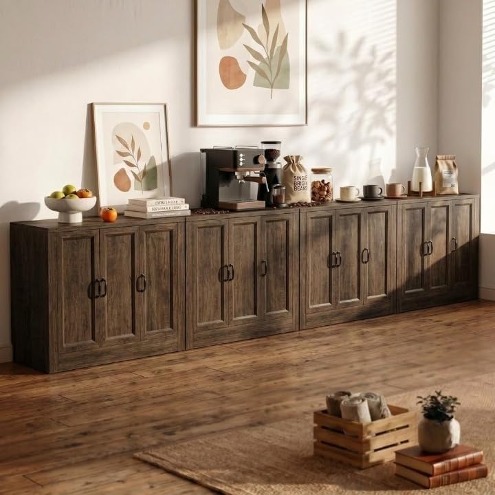 156" Modular Buffet Sideboard Cabinet Set of 4, Extra Long Storage Cabinet by Foxemart