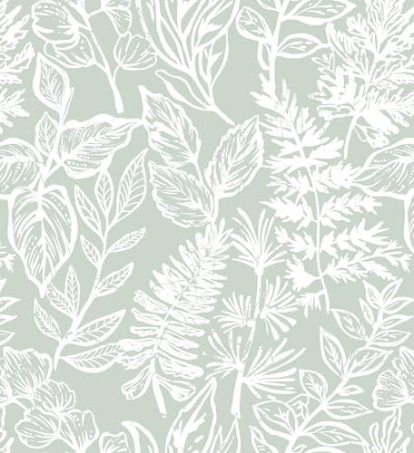 Safiyya Leaf Peel and Stick Wallpaper Sage Green and White Contact Paper Peel by SAFIYYA