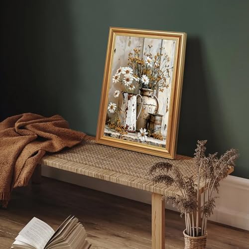 EJPFOGV Rustic Farmhouse Daisy Floral Framed Canvas Wall Art 12x16 inches - Image 3