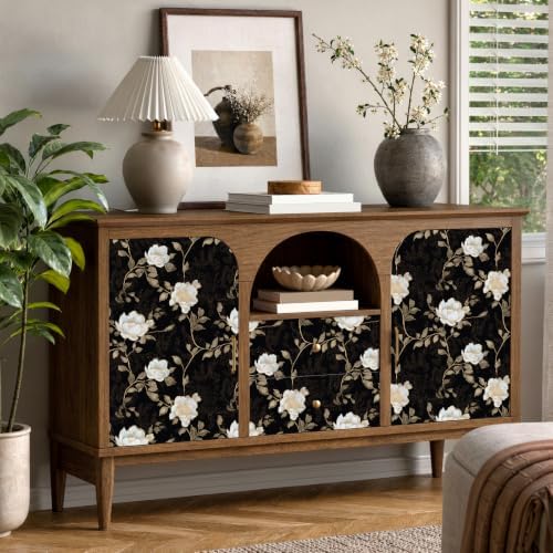 Laatse Vintage Dark Black Golden Floral Wallpaper Peel and Stick 17.5"x197" - Image 2
