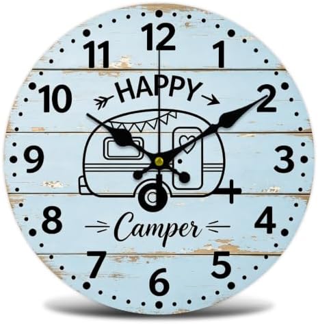 Happy Camping Wall Clock Silent Non-Ticking 12" by WHIMSTITCH