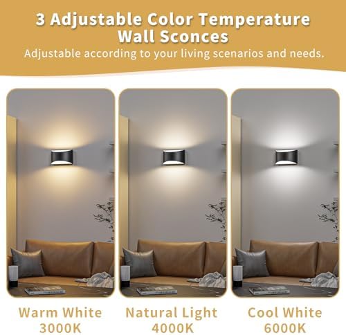 Black Modern LED Wall Sconce, 3 Colors Hardwired Indoor Wall Lights - Image 4