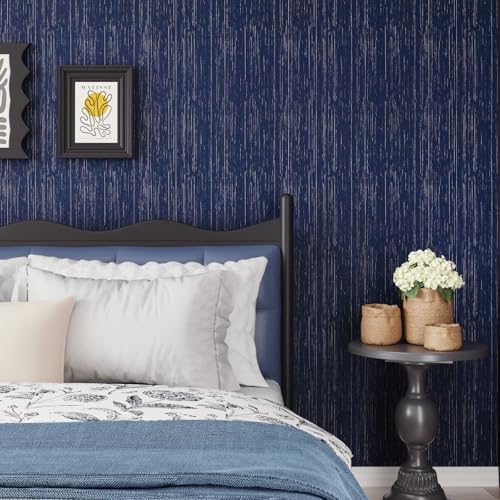 CRE8TIVE Dark Blue Grasscloth Wallpaper Peel and Stick Fabric Woven Textured - Image 7