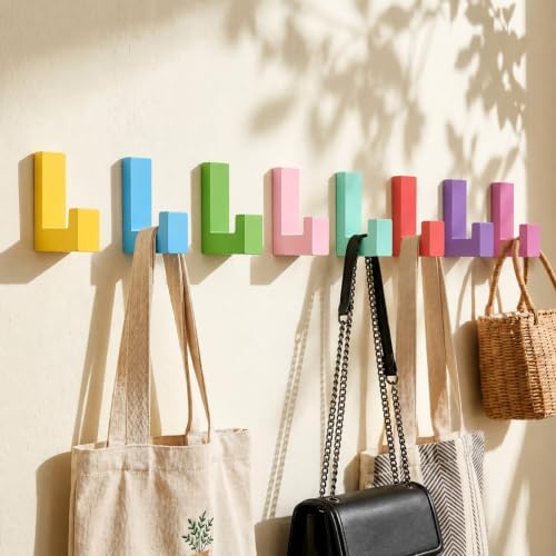 8 PCS Colorful Wall Hooks, Cute Wall Hooks Wood Adhesive Decorative Colorful by Unknown