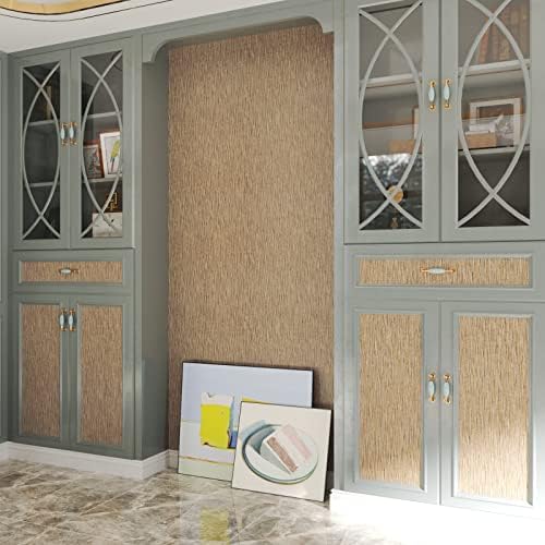 Decotalk 23.6x200 Inch Brown Grass Cloth Textured Wallpaper Peel and Stick - Image 4