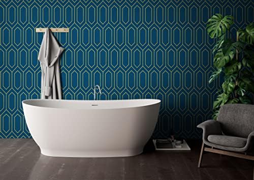Safiyya Gold and Blue Wall Paper Geometric Contact Paper Waterproof Peel and - Image 2