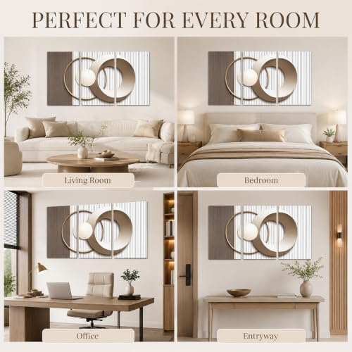3PCS Modern Geometric Wall Art Set Gold and Beige Abstract Canvas Prints - Image 7