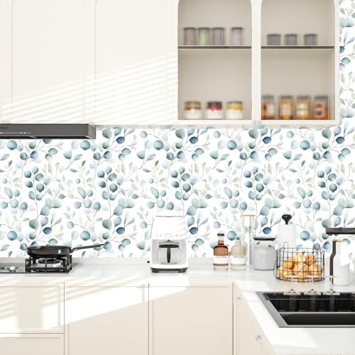 Danodoi Blue Green Vintage Leaf Peel and Stick Wallpaper 17.5" x 118" - Image 2