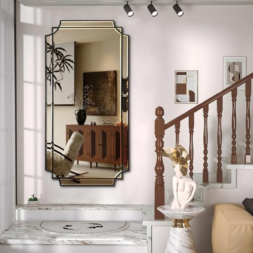 HQiJun Black lver Mirror for Wall, Polished Bevelled Rectangle, Modern - Image 7