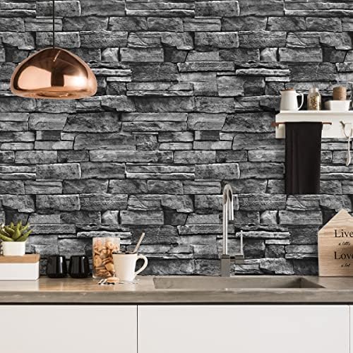 Jeweluck Grey Brick Wallpaper Stone Peel and Stick Wallpaper 17.7”×393.7” - Image 3