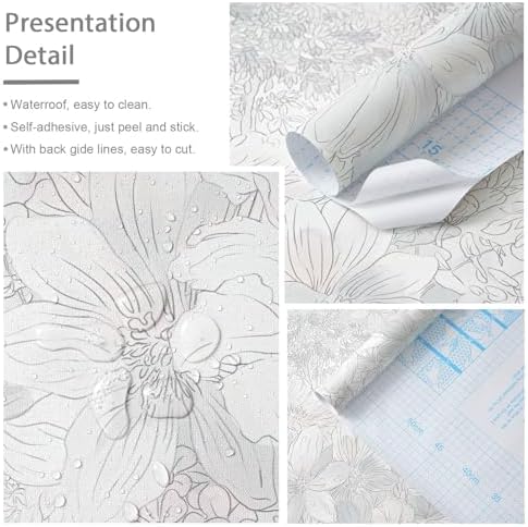 Heroad Floral Peel and Stick Wallpaper Vintage Grey/Pink Contact Paper - Image 2