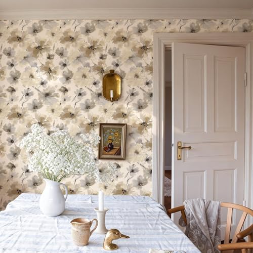 JiffDiff Beige Watercolor Floral Peel and Stick Wallpaper, 17.3" x 1200" - Image 4