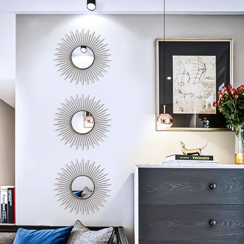 3 Pack Metal Mirror for Wall Cute Sunburst Wall Mirror Home Decor Wall Art - Image 3