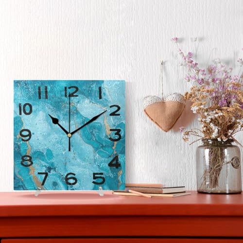 Moderate 8 Inch Square Wall Clock, Beautiful Turquoise Marble Ink Non Ticking - Image 4