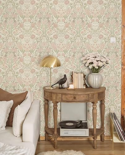 Heroad Vintage Peel and Stick Wallpaper Pink and Green Floral Contact Paper - Image 3
