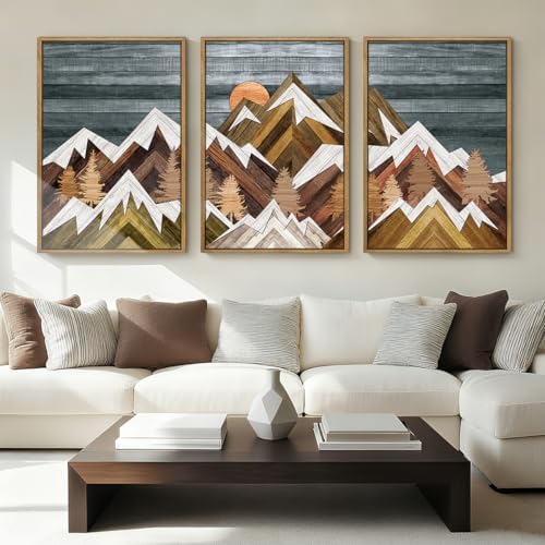 BINCUE Rustic Mountain Canvas Wall Picture Framed Wall Art - Image 2