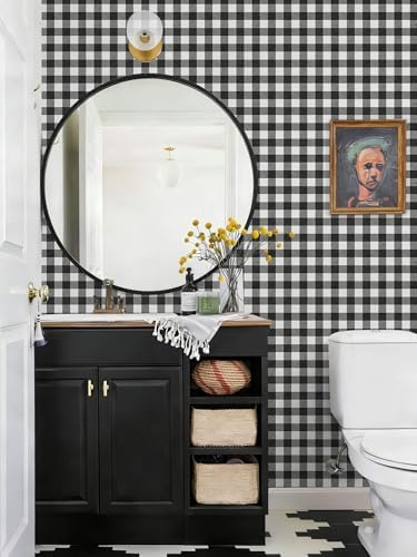 Heroad 17.3"x393" Plaid Peel and Stick Wallpaper Black and White Wall Paper - Image 4